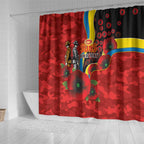 Gold Suns ANZAC Personalised Shower Curtain Lest We Forget Poppy Camo