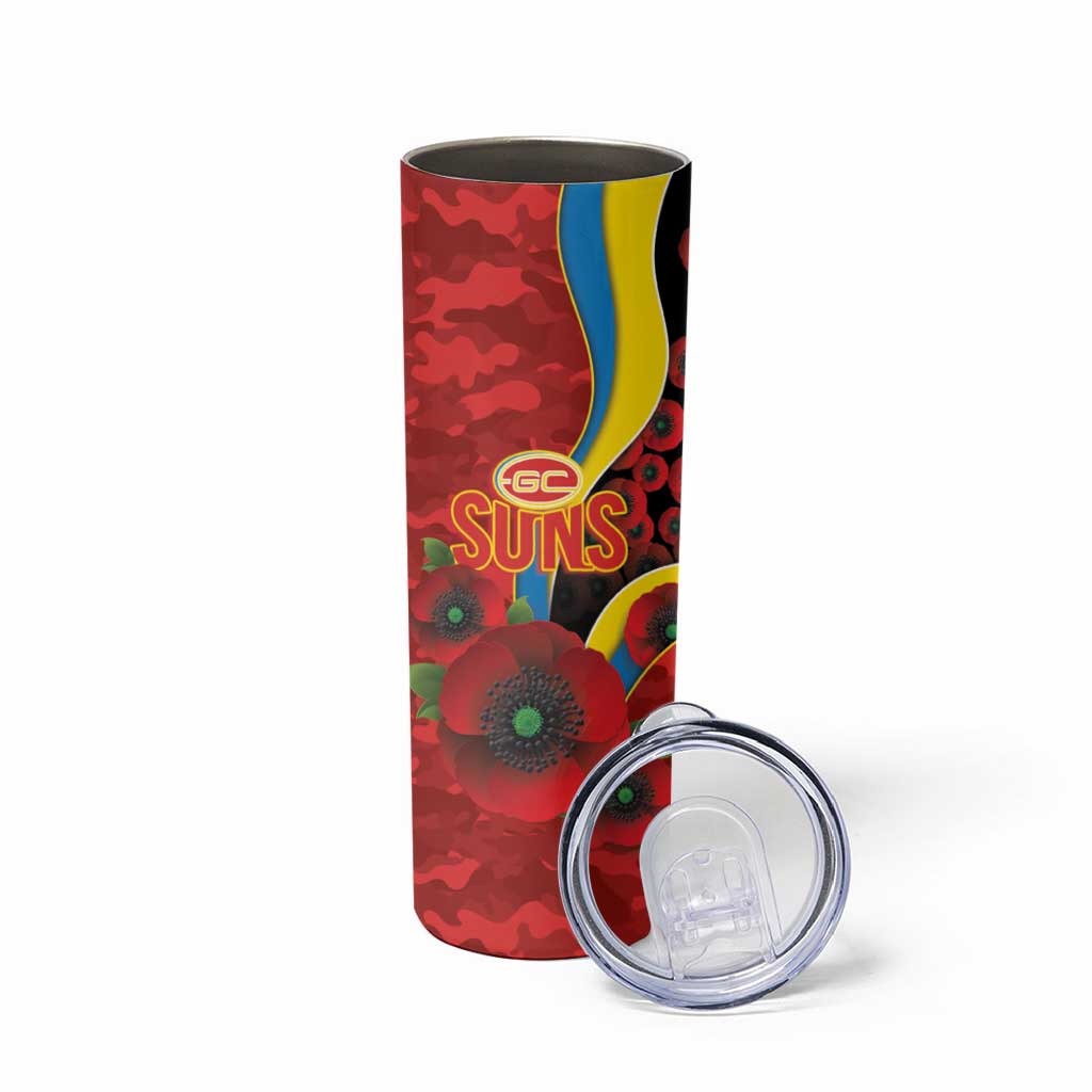 Gold Suns ANZAC Personalised Skinny Tumbler Lest We Forget Poppy Camo