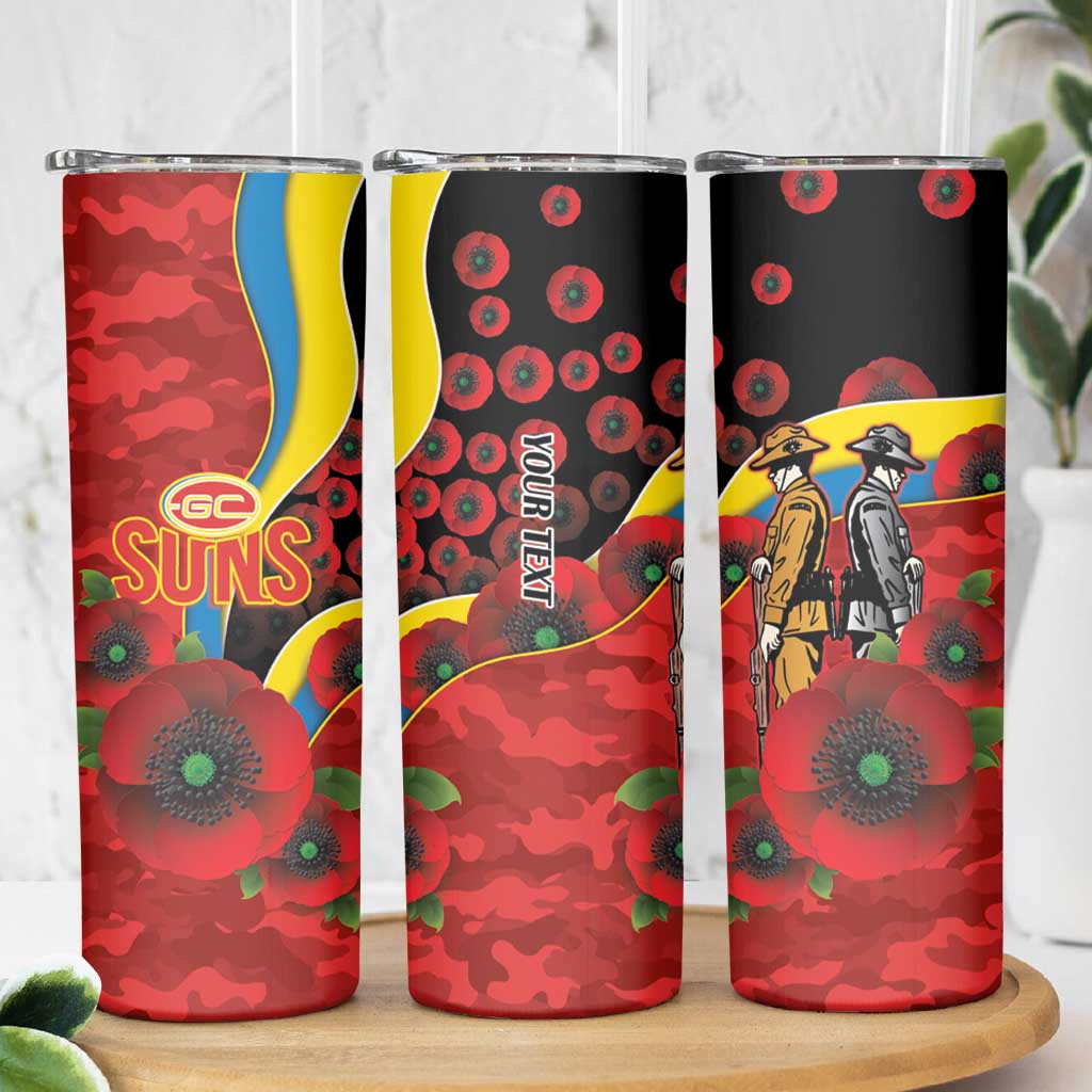 Gold Suns ANZAC Personalised Skinny Tumbler Lest We Forget Poppy Camo