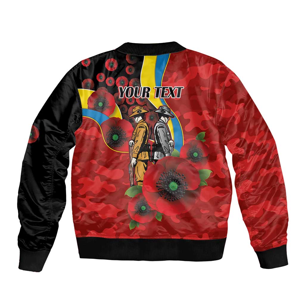 Gold Suns ANZAC Personalised Sleeve Zip Bomber Jacket Lest We Forget Poppy Camo