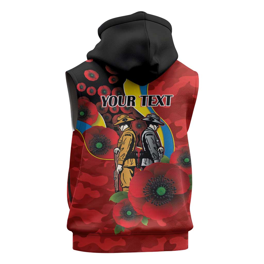 Gold Suns ANZAC Personalised Sleeveless Hoodie Lest We Forget Poppy Camo