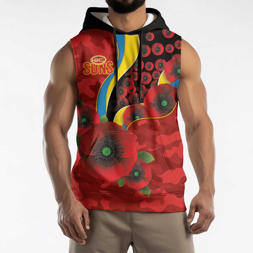 Gold Suns ANZAC Personalised Sleeveless Hoodie Lest We Forget Poppy Camo
