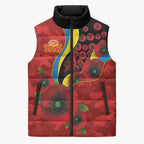 Gold Suns ANZAC Personalised Sleeveless Puffer Jacket Lest We Forget Poppy Camo