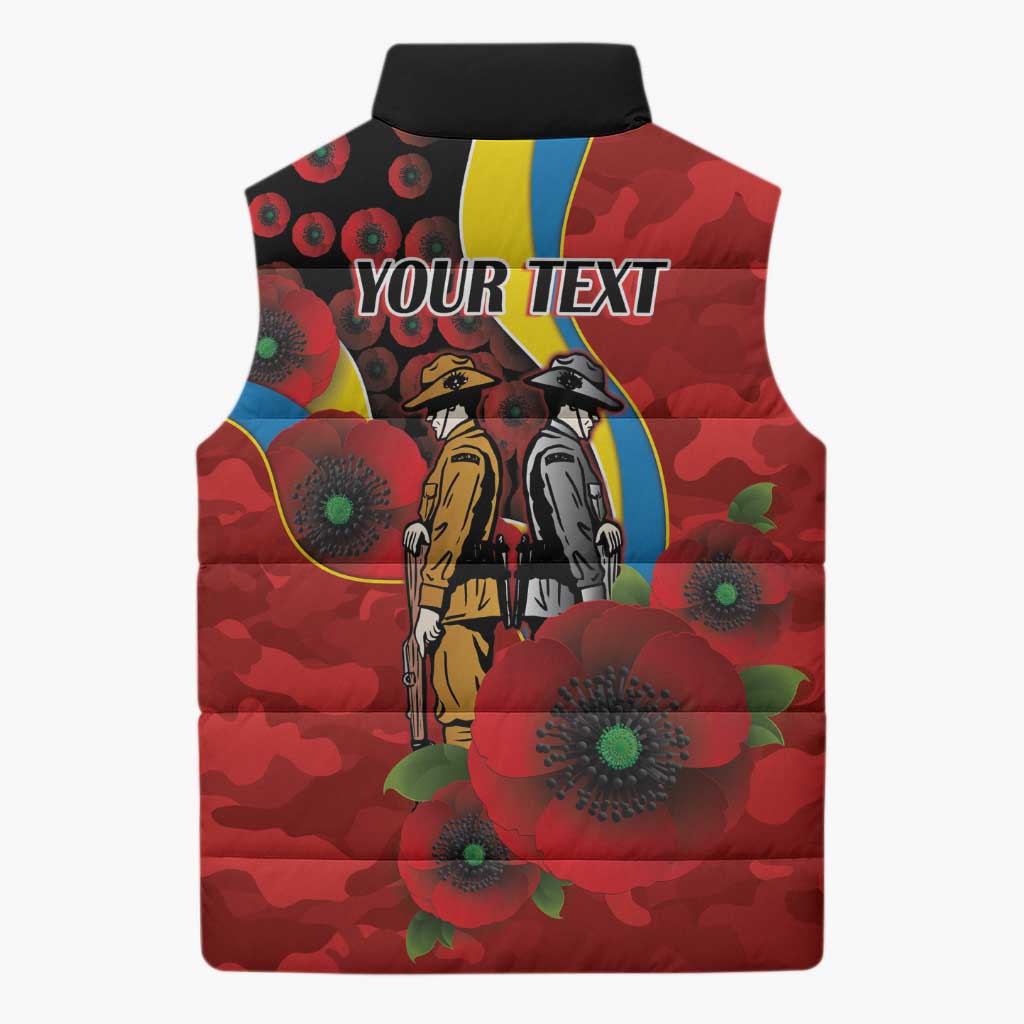Gold Suns ANZAC Personalised Sleeveless Puffer Jacket Lest We Forget Poppy Camo