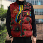 Gold Suns ANZAC Personalised Sleeveless Puffer Jacket Lest We Forget Poppy Camo