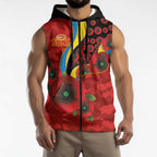 Gold Suns ANZAC Personalised Sleeveless Zip Hoodie Lest We Forget Poppy Camo