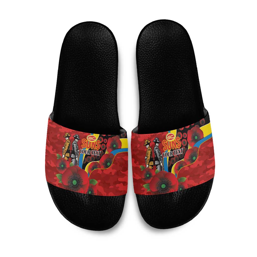 Gold Suns ANZAC Personalised Slide Sandals Lest We Forget Poppy Camo
