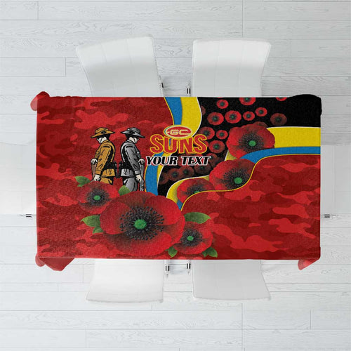 Gold Suns ANZAC Personalised Tablecloth Lest We Forget Poppy Camo