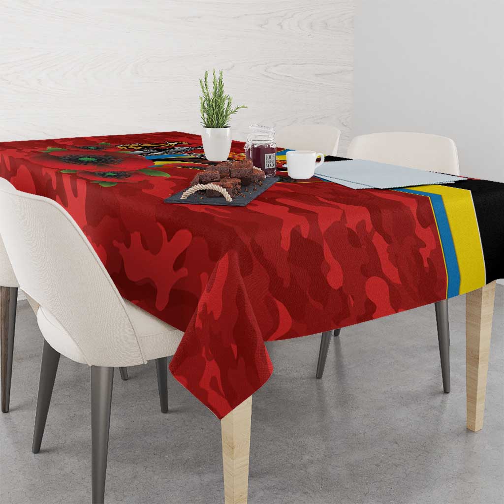 Gold Suns ANZAC Personalised Tablecloth Lest We Forget Poppy Camo