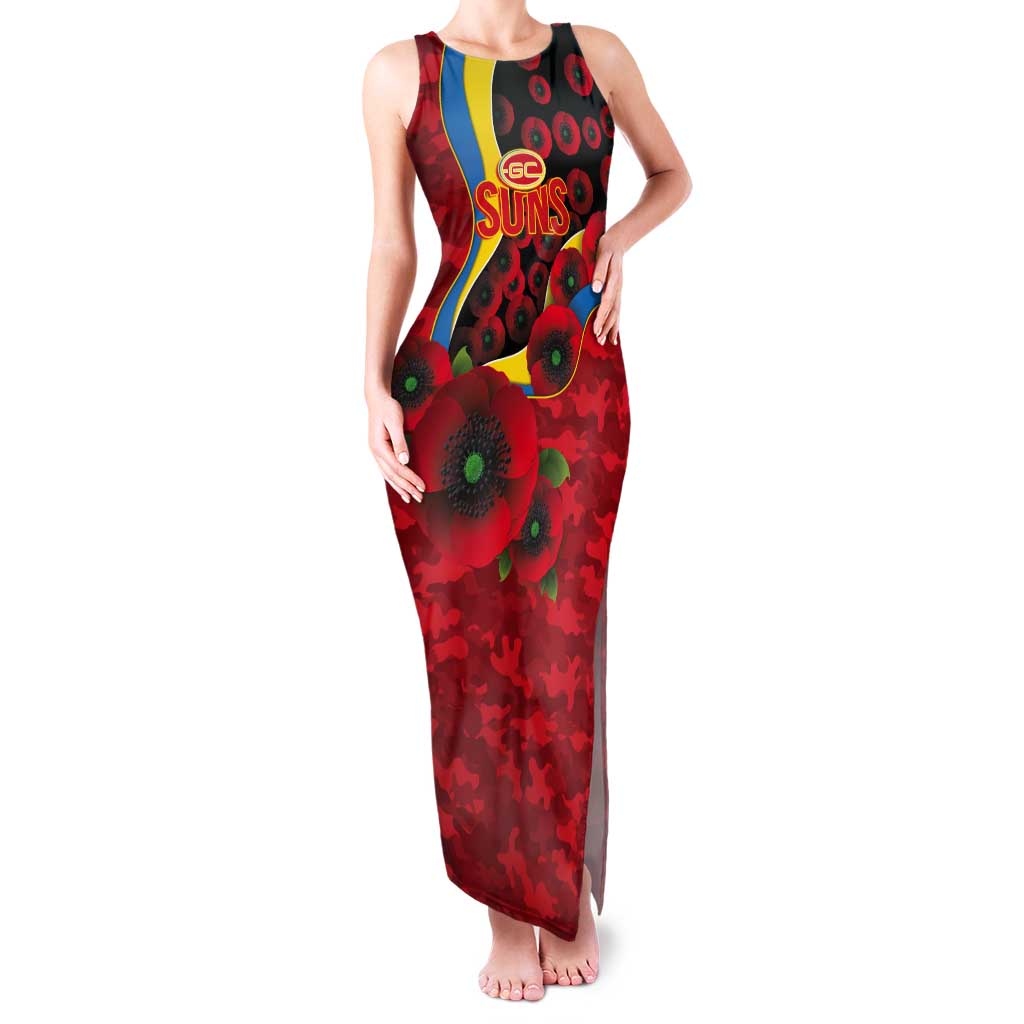 Gold Suns ANZAC Personalised Tank Maxi Dress Lest We Forget Poppy Camo