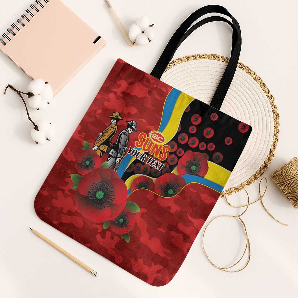 Gold Suns ANZAC Personalised Tote Bag Lest We Forget Poppy Camo