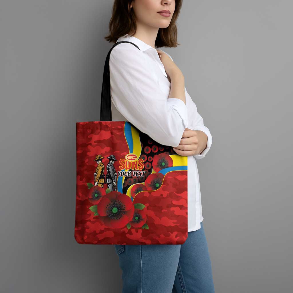 Gold Suns ANZAC Personalised Tote Bag Lest We Forget Poppy Camo