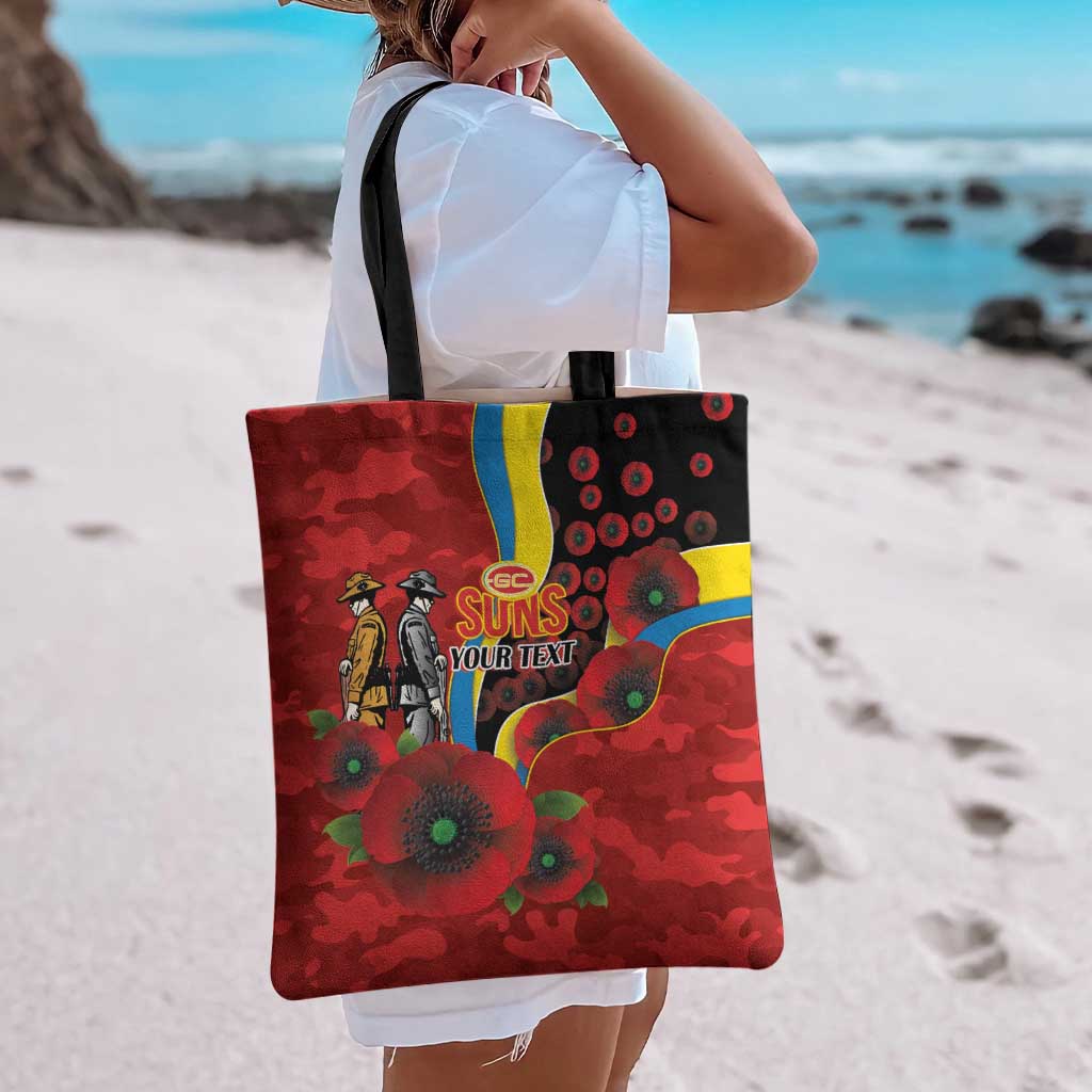 Gold Suns ANZAC Personalised Tote Bag Lest We Forget Poppy Camo