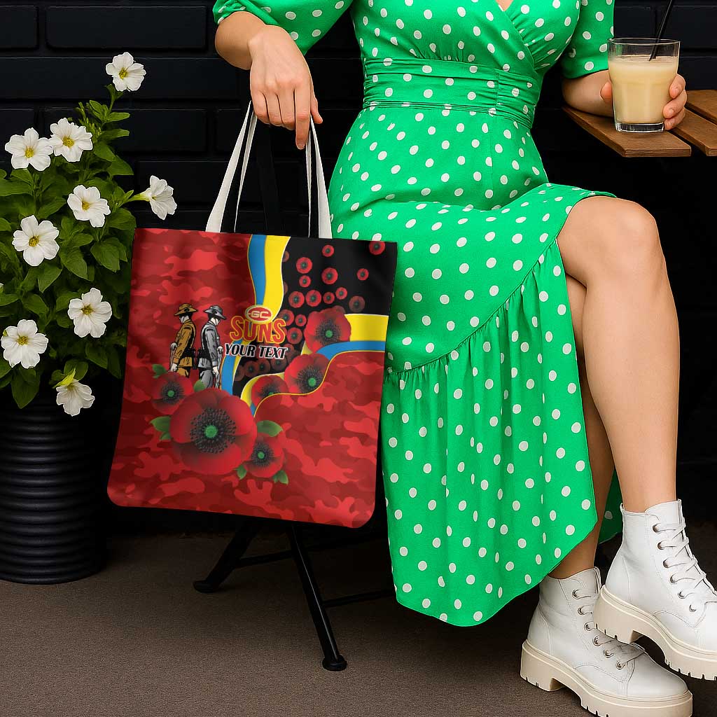 Gold Suns ANZAC Personalised Tote Bag Lest We Forget Poppy Camo