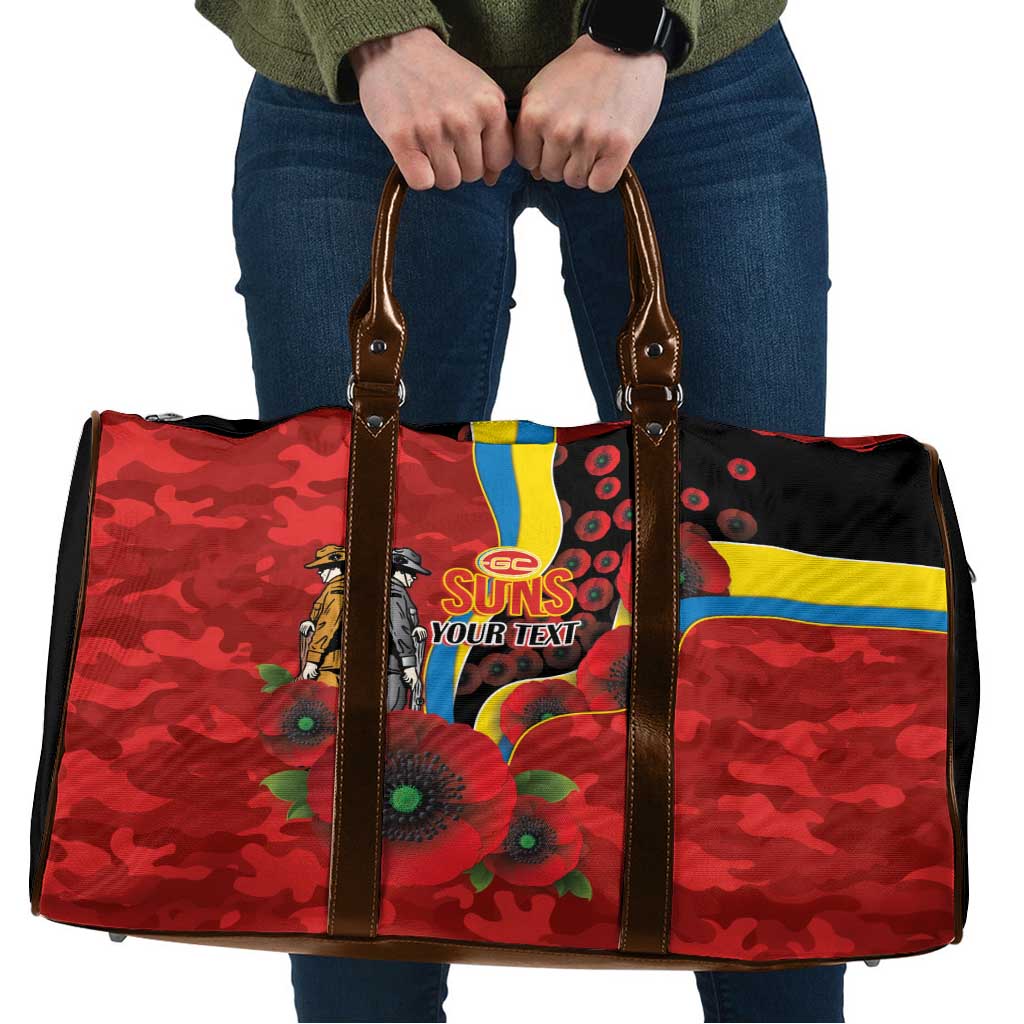 Gold Suns ANZAC Personalised Travel Bag Lest We Forget Poppy Camo