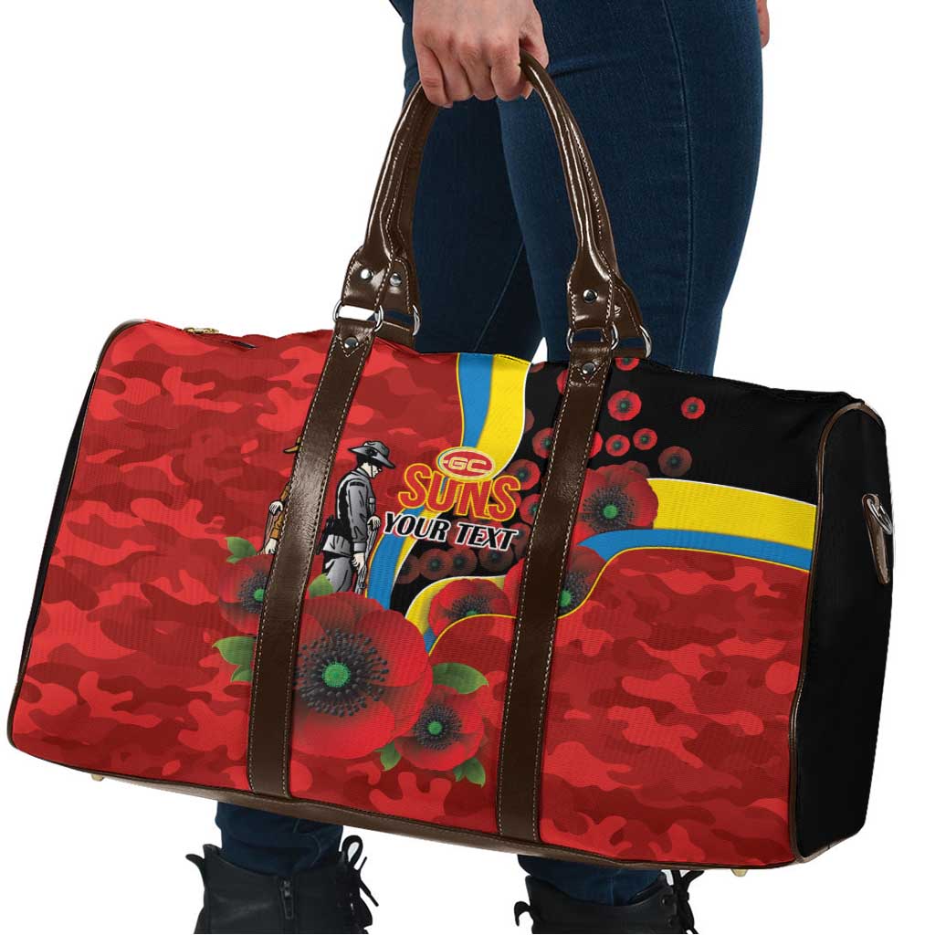 Gold Suns ANZAC Personalised Travel Bag Lest We Forget Poppy Camo