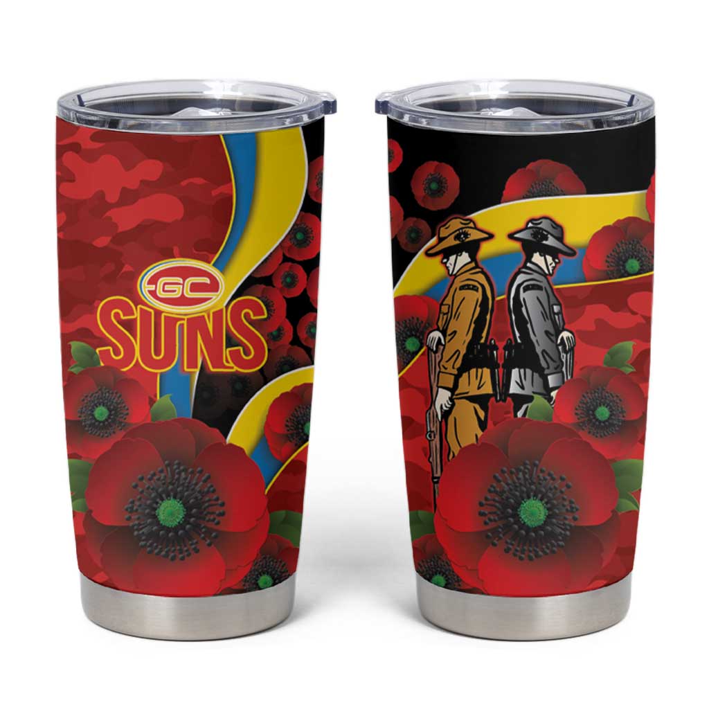 Gold Suns ANZAC Personalised Tumbler Cup Lest We Forget Poppy Camo