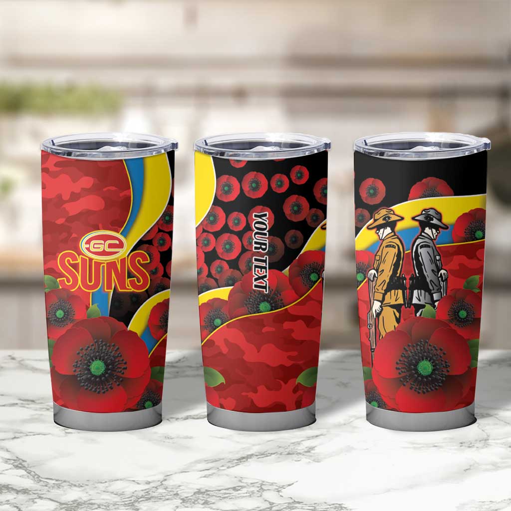 Gold Suns ANZAC Personalised Tumbler Cup Lest We Forget Poppy Camo