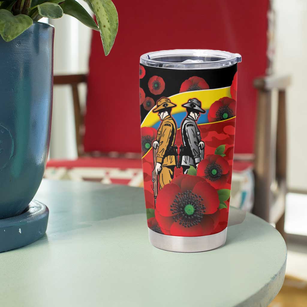 Gold Suns ANZAC Personalised Tumbler Cup Lest We Forget Poppy Camo