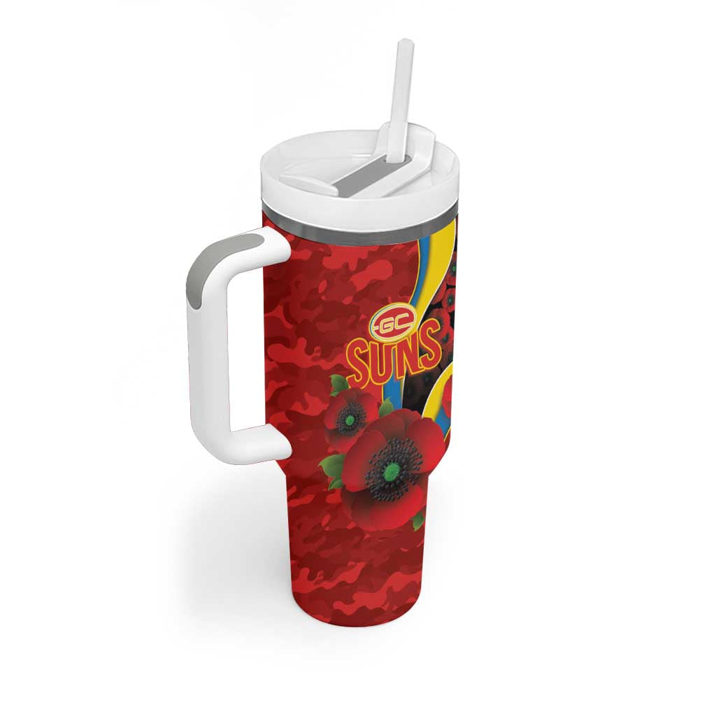 Gold Suns ANZAC Personalised Tumbler With Handle Lest We Forget Poppy Camo