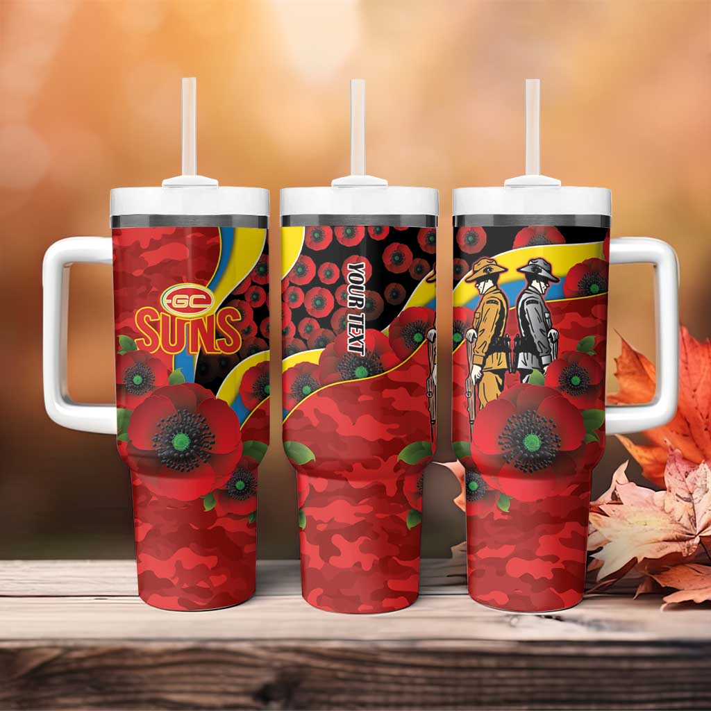 Gold Suns ANZAC Personalised Tumbler With Handle Lest We Forget Poppy Camo