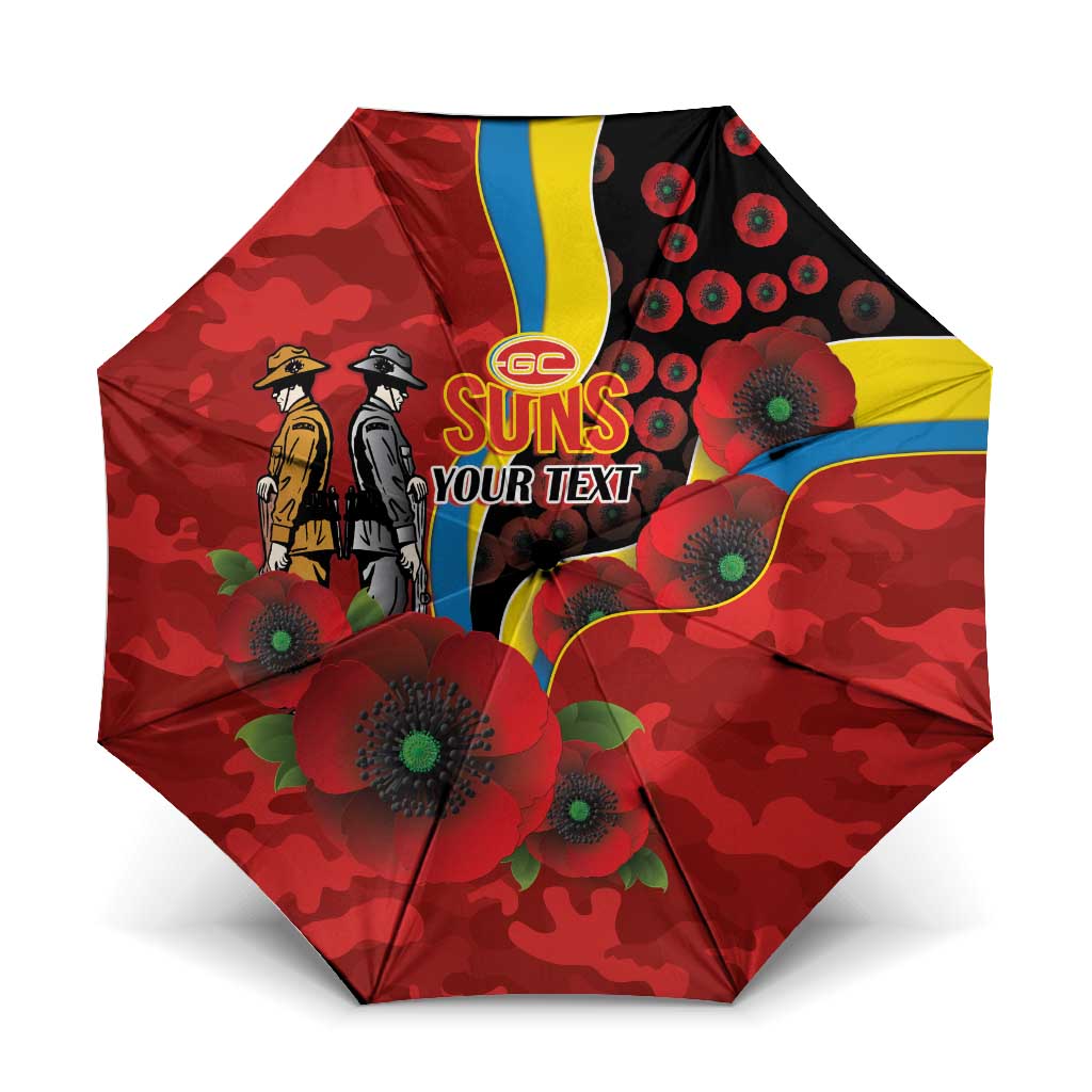 Gold Suns ANZAC Personalised Umbrella Lest We Forget Poppy Camo