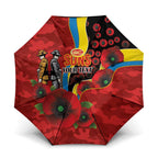 Gold Suns ANZAC Personalised Umbrella Lest We Forget Poppy Camo