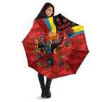 Gold Suns ANZAC Personalised Umbrella Lest We Forget Poppy Camo