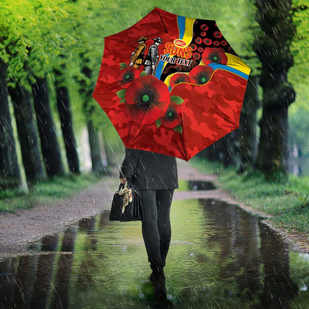 Gold Suns ANZAC Personalised Umbrella Lest We Forget Poppy Camo