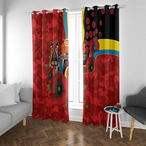 Gold Suns ANZAC Personalised Window Curtain Lest We Forget Poppy Camo