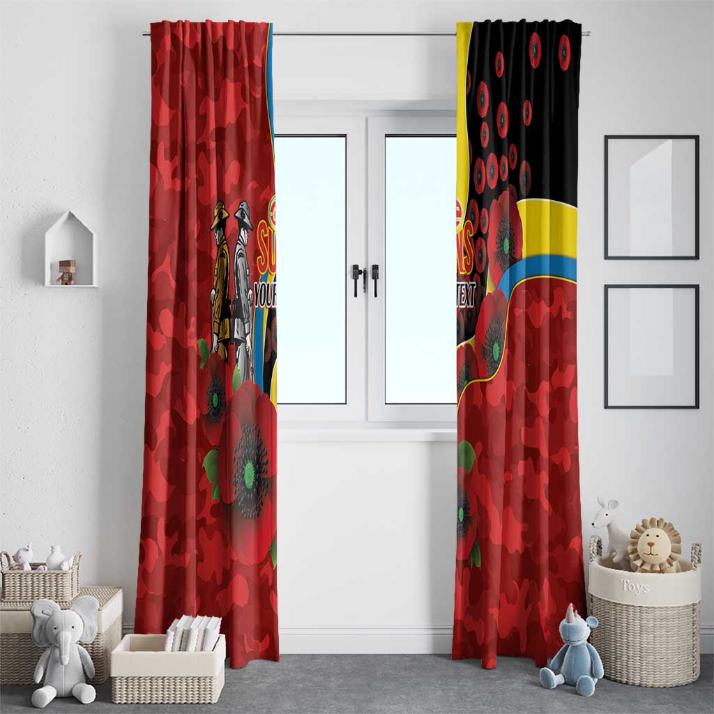 Gold Suns ANZAC Personalised Window Curtain Lest We Forget Poppy Camo