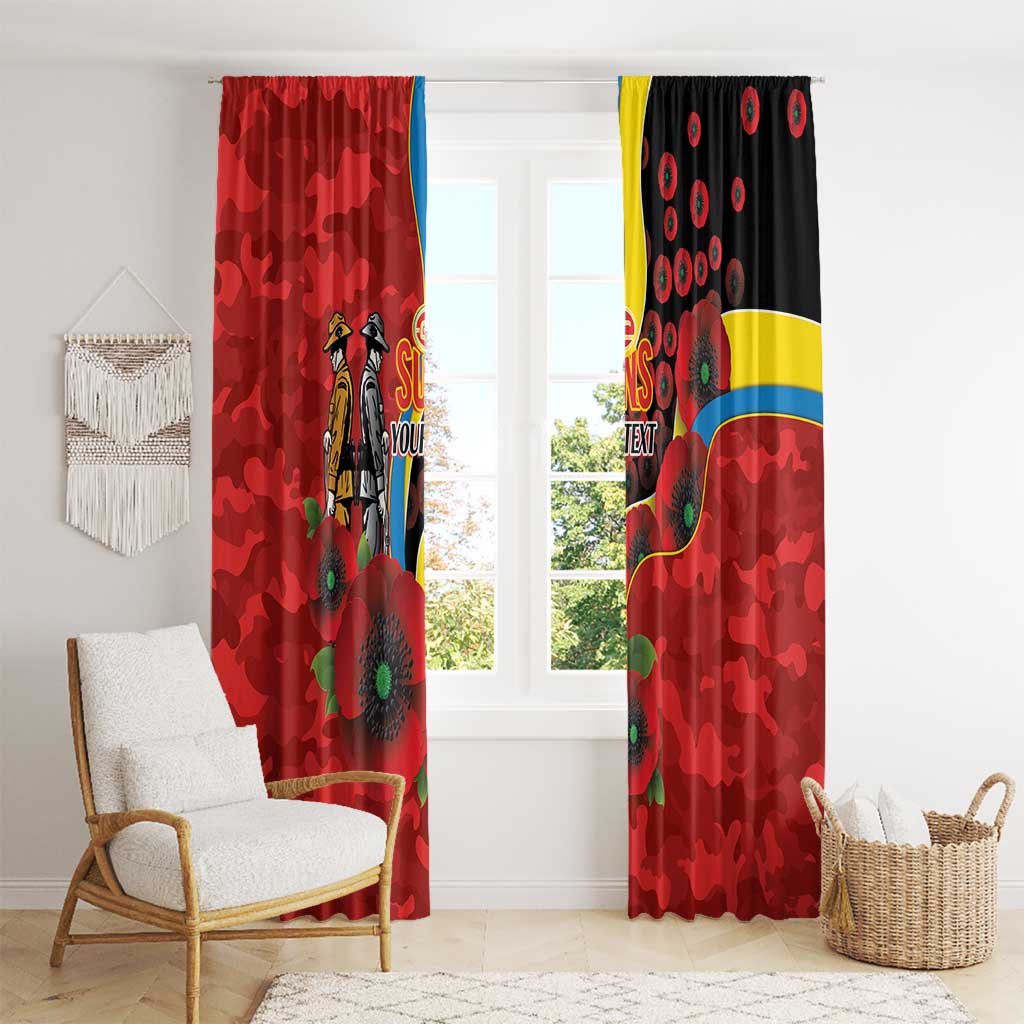 Gold Suns ANZAC Personalised Window Curtain Lest We Forget Poppy Camo
