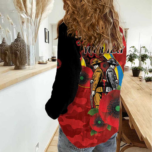 Gold Suns ANZAC Personalised Women Casual Shirt Lest We Forget Poppy Camo