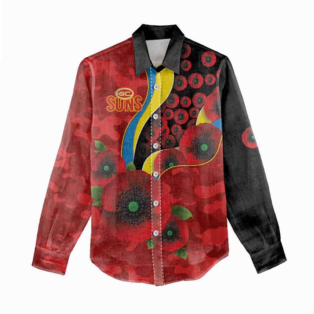 Gold Suns ANZAC Personalised Women Casual Shirt Lest We Forget Poppy Camo