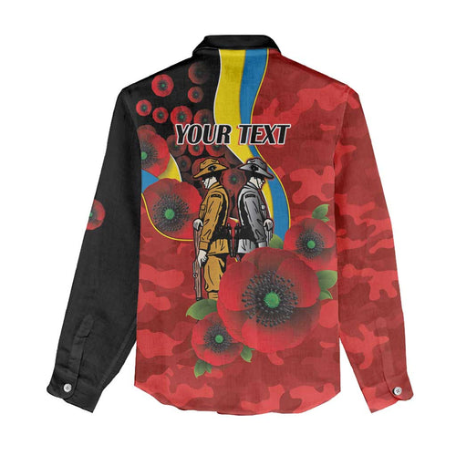 Gold Suns ANZAC Personalised Women Casual Shirt Lest We Forget Poppy Camo