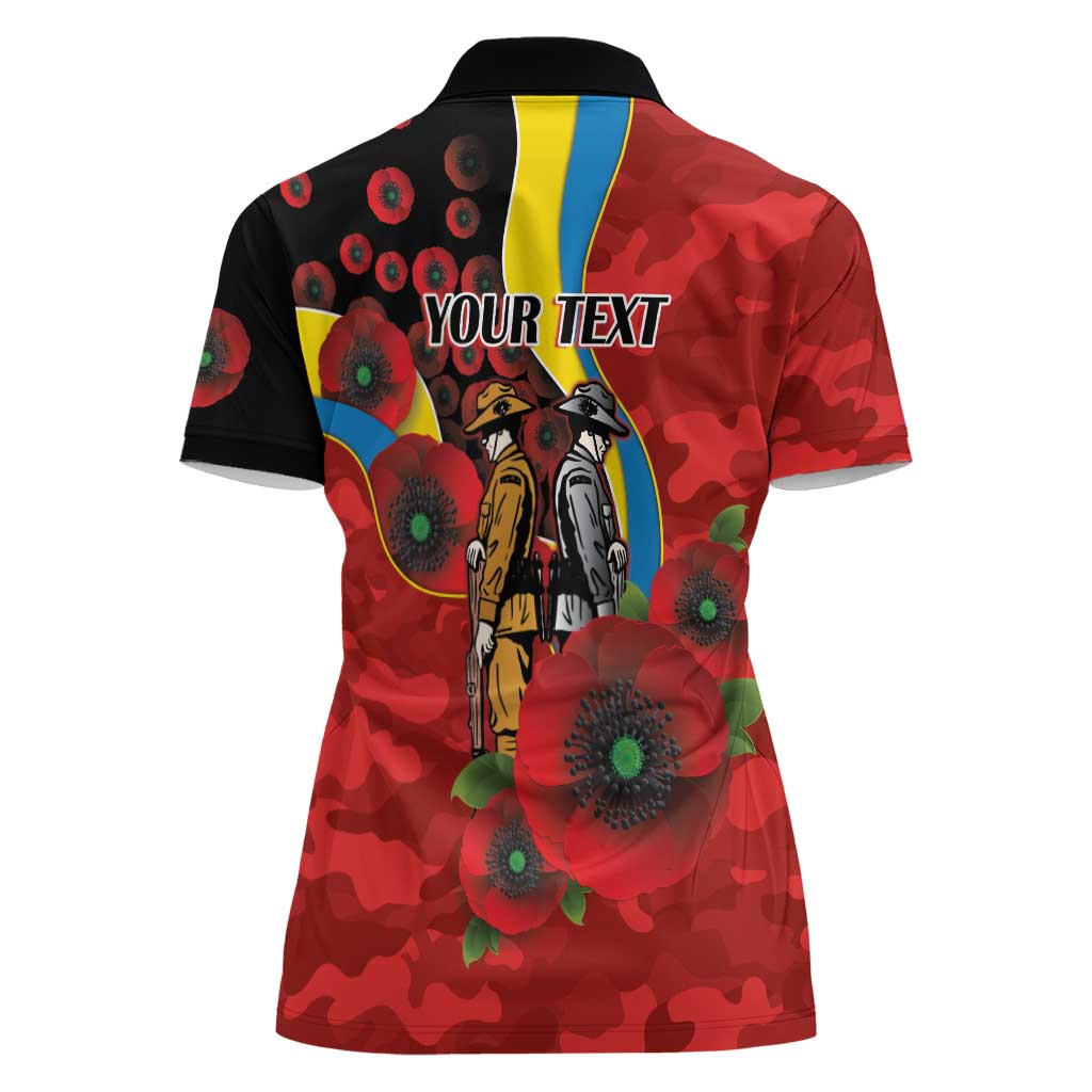 Gold Suns ANZAC Personalised Women Polo Shirt Lest We Forget Poppy Camo