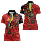 Gold Suns ANZAC Personalised Women Polo Shirt Lest We Forget Poppy Camo