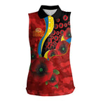 Gold Suns ANZAC Personalised Women Sleeveless Polo Shirt Lest We Forget Poppy Camo