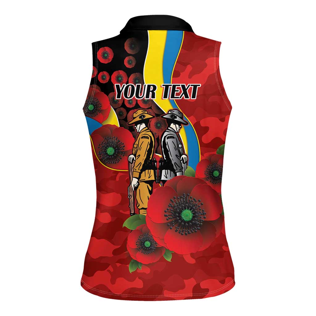 Gold Suns ANZAC Personalised Women Sleeveless Polo Shirt Lest We Forget Poppy Camo
