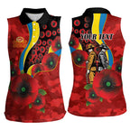 Gold Suns ANZAC Personalised Women Sleeveless Polo Shirt Lest We Forget Poppy Camo