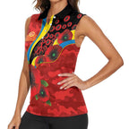 Gold Suns ANZAC Personalised Women Sleeveless Polo Shirt Lest We Forget Poppy Camo