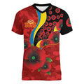Gold Suns ANZAC Personalised Women V-Neck T-Shirt Lest We Forget Poppy Camo