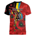 Gold Suns ANZAC Personalised Women V-Neck T-Shirt Lest We Forget Poppy Camo
