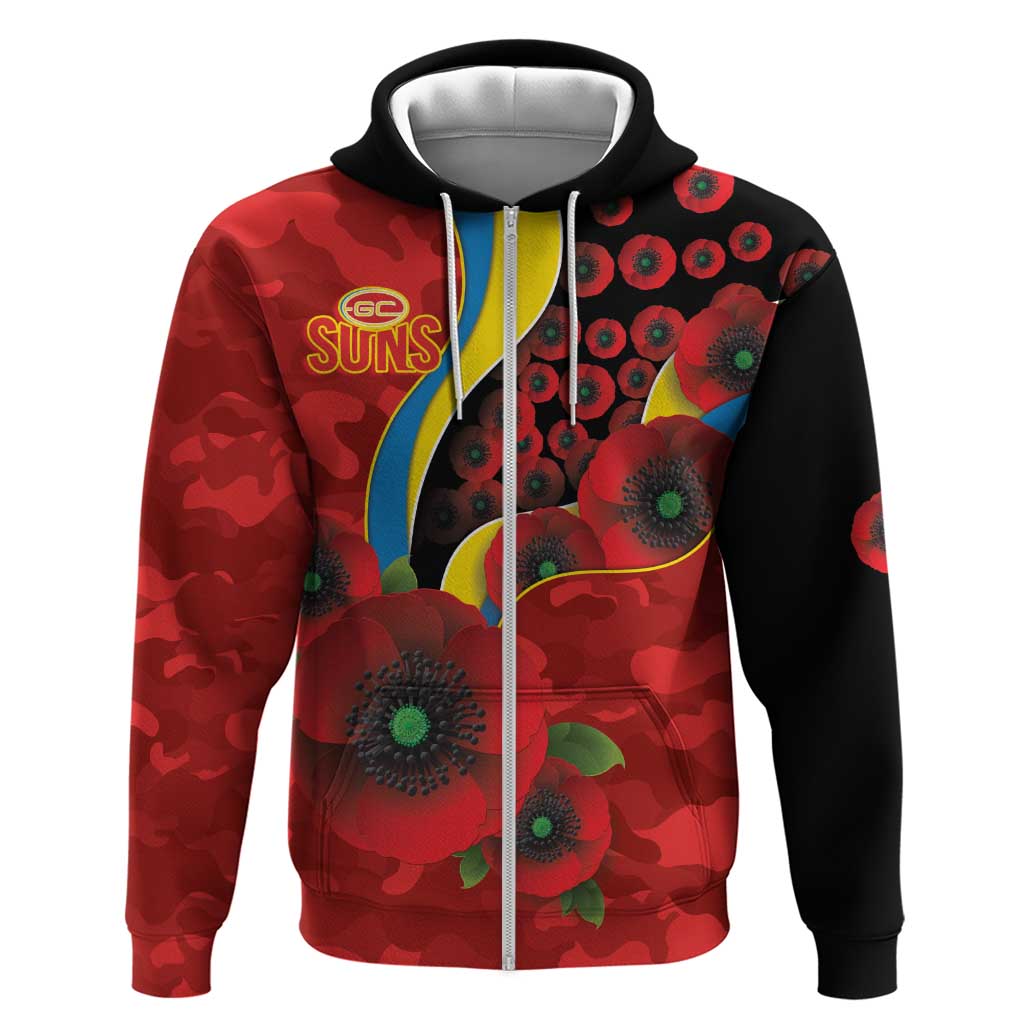 Gold Suns ANZAC Personalised Zip Hoodie Lest We Forget Poppy Camo