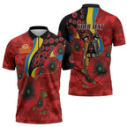 Gold Suns ANZAC Personalised Zipper Polo Shirt Lest We Forget Poppy Camo