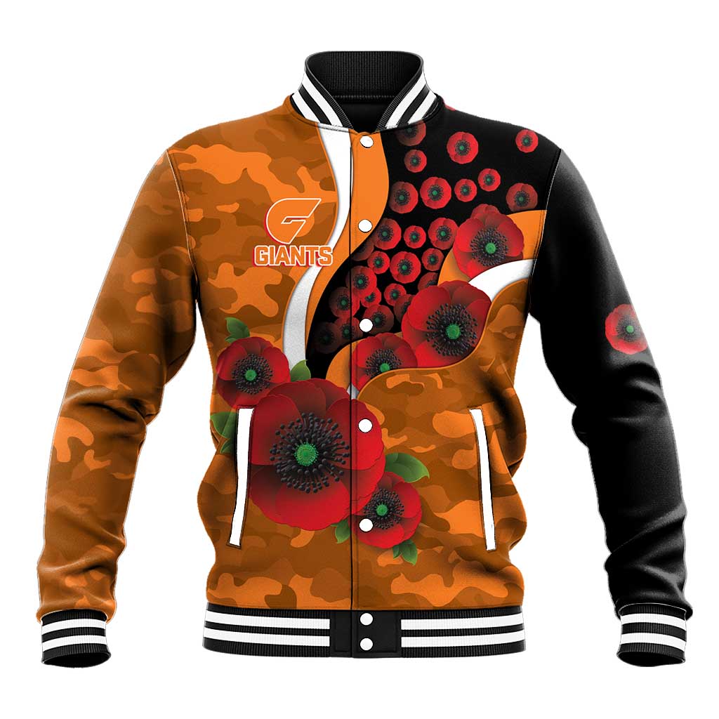 Greater Giants ANZAC Personalised Baseball Jacket Lest We Forget Poppy Camo