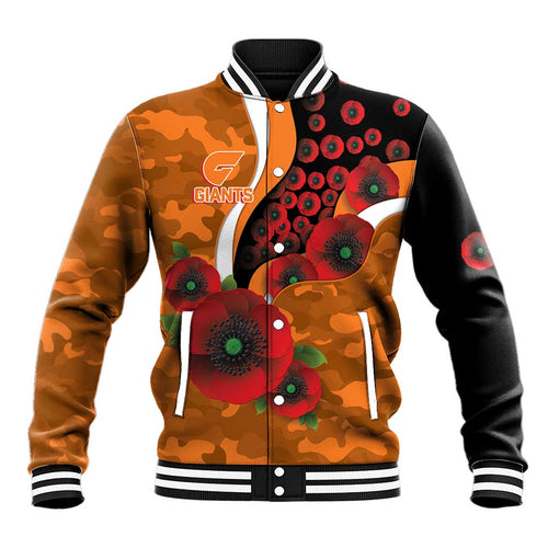 Greater Giants ANZAC Personalised Baseball Jacket Lest We Forget Poppy Camo