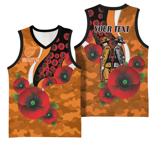 Greater Giants ANZAC Personalised Basketball Jersey Lest We Forget Poppy Camo