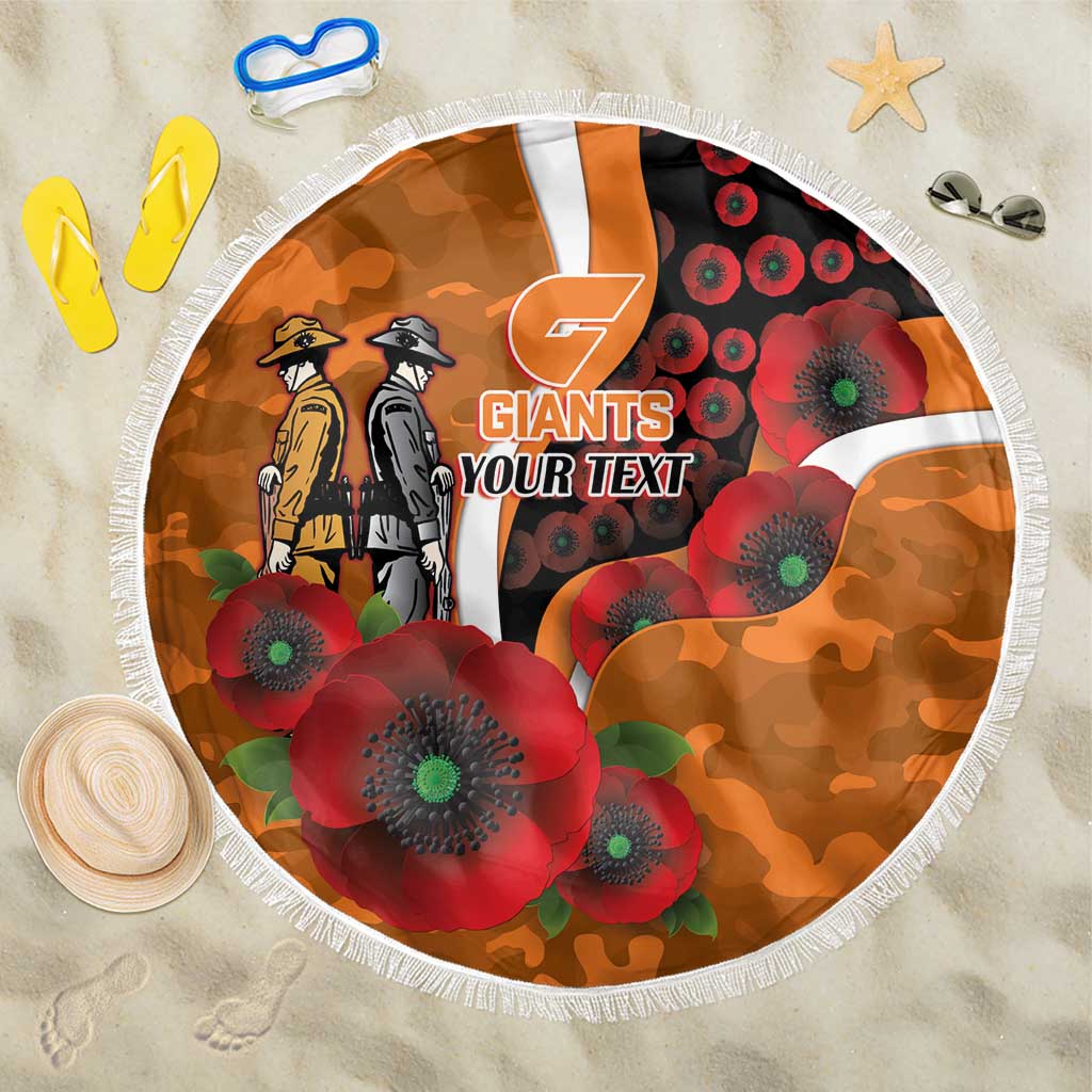 Greater Giants ANZAC Personalised Beach Blanket Lest We Forget Poppy Camo