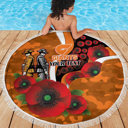 Greater Giants ANZAC Personalised Beach Blanket Lest We Forget Poppy Camo
